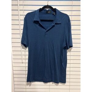 Theory Mens Polo Shirt Large L Blue Black Striped Short Sleeve Casual‎